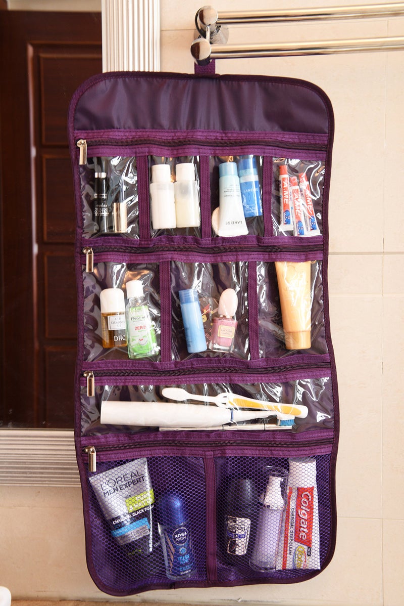 Freegrace Premium Hanging Toiletry Travel Bag - Cosmetic, Jewelry, Toiletry & Accessory Storage Organizer Bag, Large Size, Various Compartments (Purple) - Image 2